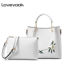 Женский набор сумок 2 шт. LOVEVOOK, повседневная сумка с короткими ручками с вышивкой, не большая сумочка через плечо для девочек, изготовлена из искусственной кожи