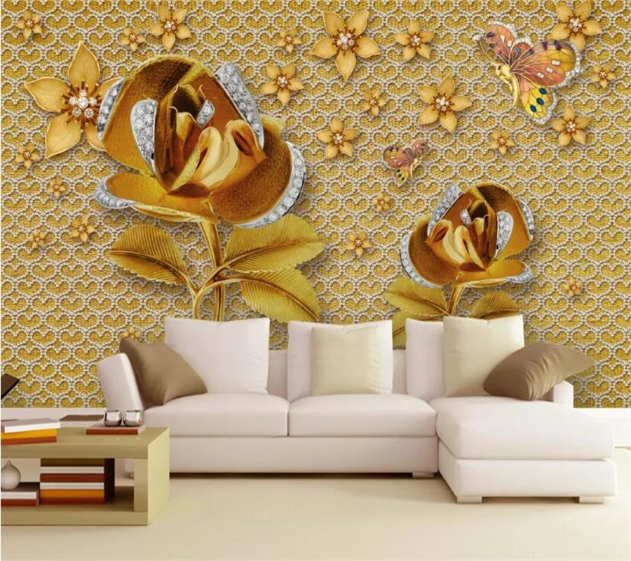 

3DBEIBEHANG High-end luxury diamond wall gold rose living room TV background wall custom fashion wallpaper decorative painting