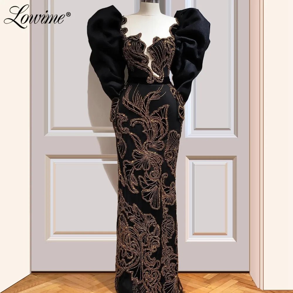 Женское вечернее платье с длинным рукавом черное в мусульманском стиле ручной