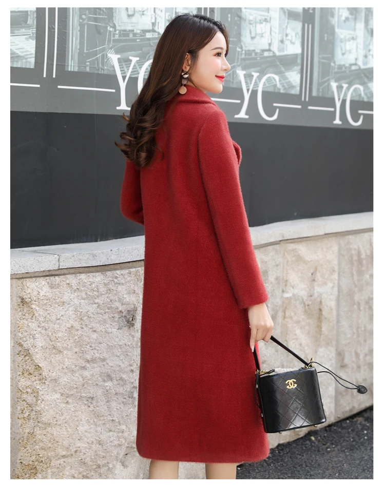 Gold Velvet Coat Female New Winter Fur Coats Women's Suit Collar Slim Thick Warm Long Overcoat