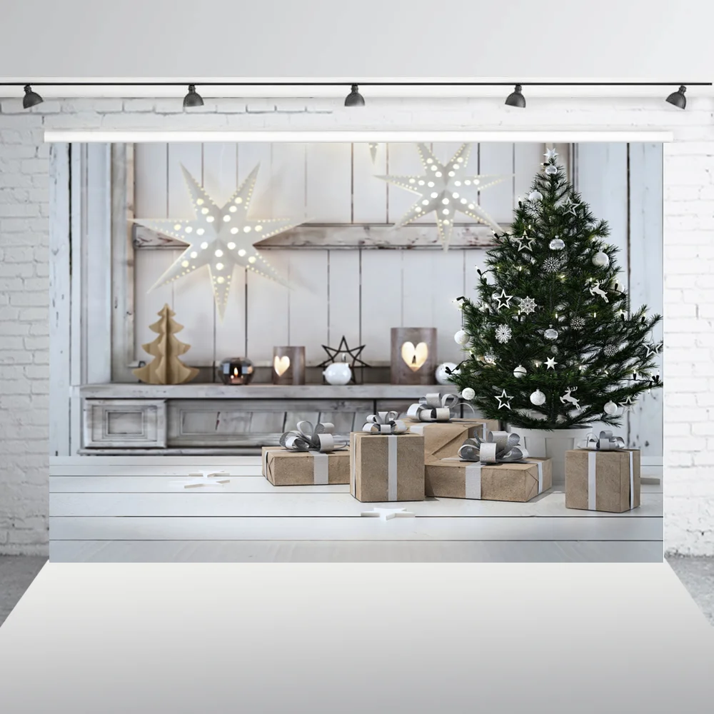Виниловый фон для фотосъемки Рождественская елка подарки Свеча Лось звезда огни дети фоны для фотостудии ZR-221