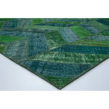 

247x309 Cm Green Handmade Modern Patchwork Rug-8x10 Ft
