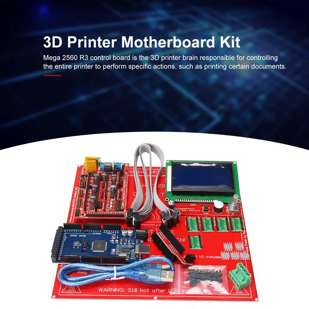 Комплект для 3d принтера, материнская плата для 3d принтера с пандусами 1,4+ Mega 2560+ 5 шт A4988 модуль+ 12864LCD панель управления
