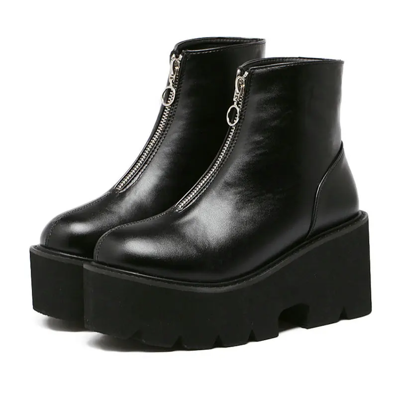 Lady Jane Super High Platform Rome Ankle Boots New Autumn Front Zipper Thick Heels High Heel Black Boots For Women Shoes