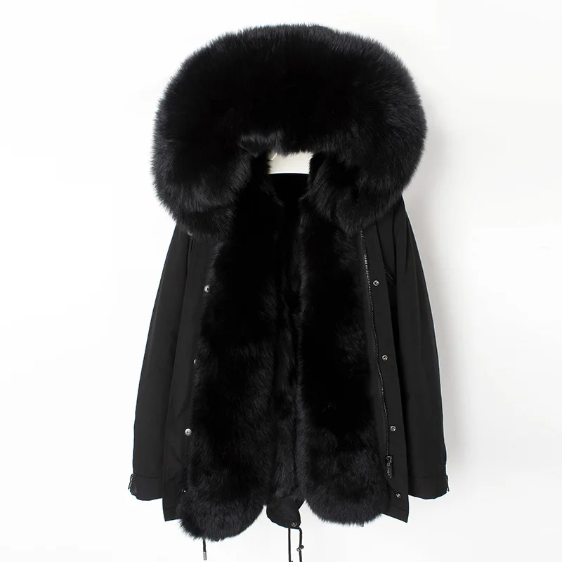 full black OFTBUY водонепроницаемая ткань пальто с натуральным мехом зимняя куртка женская длинная парка натуральный Лисий Мех капюшон Толстая теплая уличная верхняя одежда - Цвет: full black