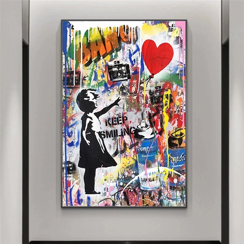 Plexiglas bord Banksy street art jongen met balonnen | De Fabriek Muurstickers