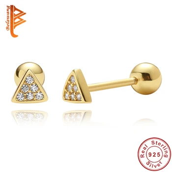 

925 Sterling Silver Triangle Barbell Earrings 18K Gold Plated Geometric Stud Earrings for Women Authentic Jewelry Brincos