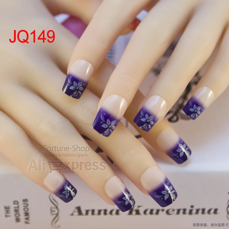 JQ 24 шт. ногти кончики для французского маникюра Предварительно Дизайн 3d накладные ногти Советы поддельные ногти французский дизайн ногтей советы с бесплатным клеем JQ1224