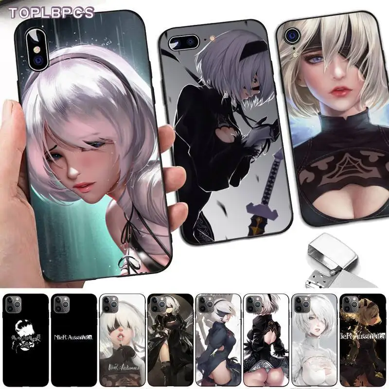 TOPLBPCS аниме nier automata мягкий черный чехол для телефона iPhone 8 7 6 6S Plus X 5S SE 2020 XR 11 12 pro XS MAX