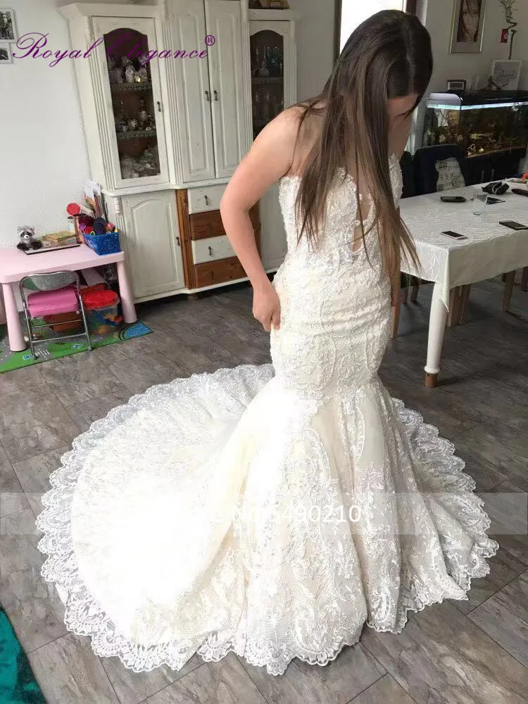 Королевская элегантность vestidos novias Роскошные кружевные аппликации Русалка свадебное платье с накидкой