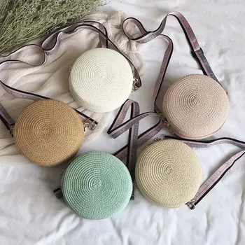 

Woven Round Straw Shoulder Bag Small Beach Bags Women Summer Hollow Handmade Messenger Crossbody Bags Dropship New
