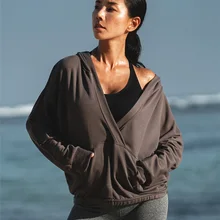 Хлопковая женская толстовка серого цвета, удобный тренировочный пуловер для бега, свободная толстовка, мягкая спортивная одежда, спортивный свитер с v-образным вырезом, куртка для йоги