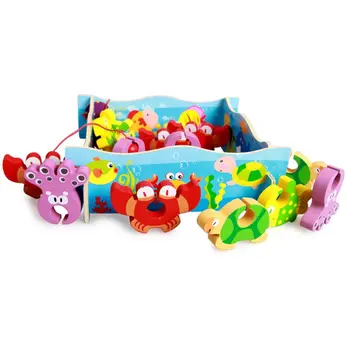 

Kids WoodenMagnetic Fishing Game Toys with Two Fishing Rods and 3D Jigsaw Puzzle Children's Educational Toys