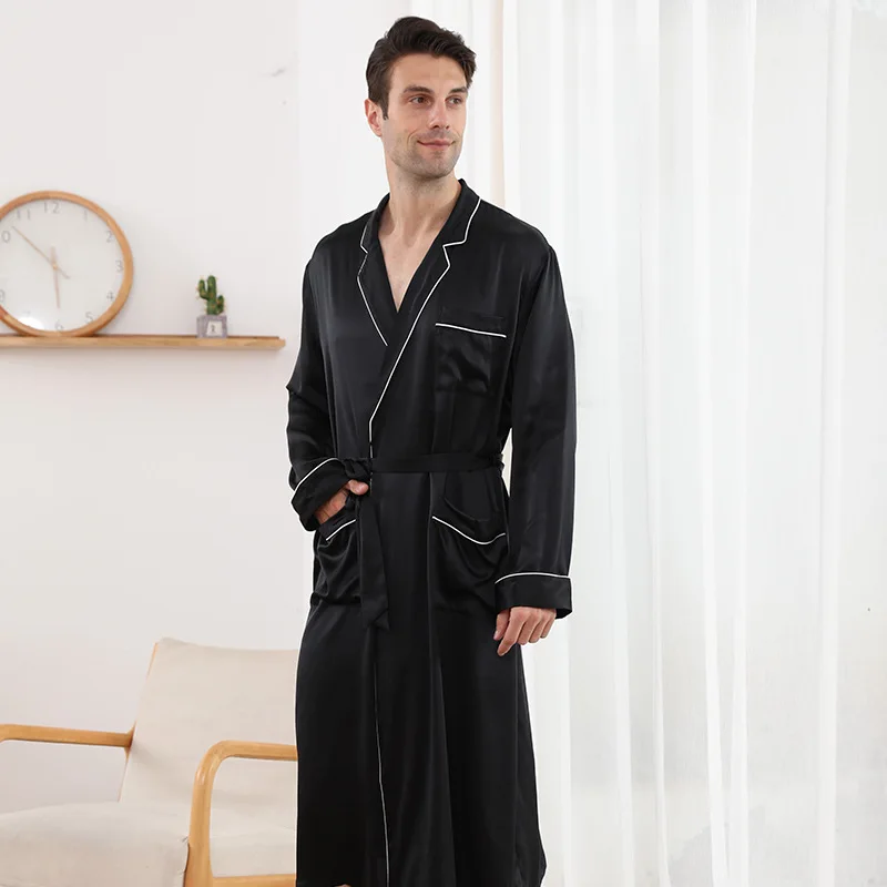 Sexy Genuine Silk Men's Sleeping Robes 100% Silkworm Silk Sleepwear Male  Fashion Long-Sleeve Bathrobe High Quality Kimono 13167 - AliExpress