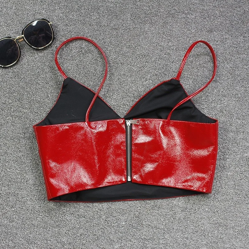 

Жилет женский уличный из натуральной овечьей кожи, укороченный топ на бретелях, уличная одежда с V-образным вырезом, повседневный жилет на молнии