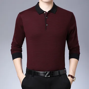 

2020 Men's Autumn New Cotton Long Sleeve Stripes Sweater Youth Lapel Loose Knit Low Waist Jersey