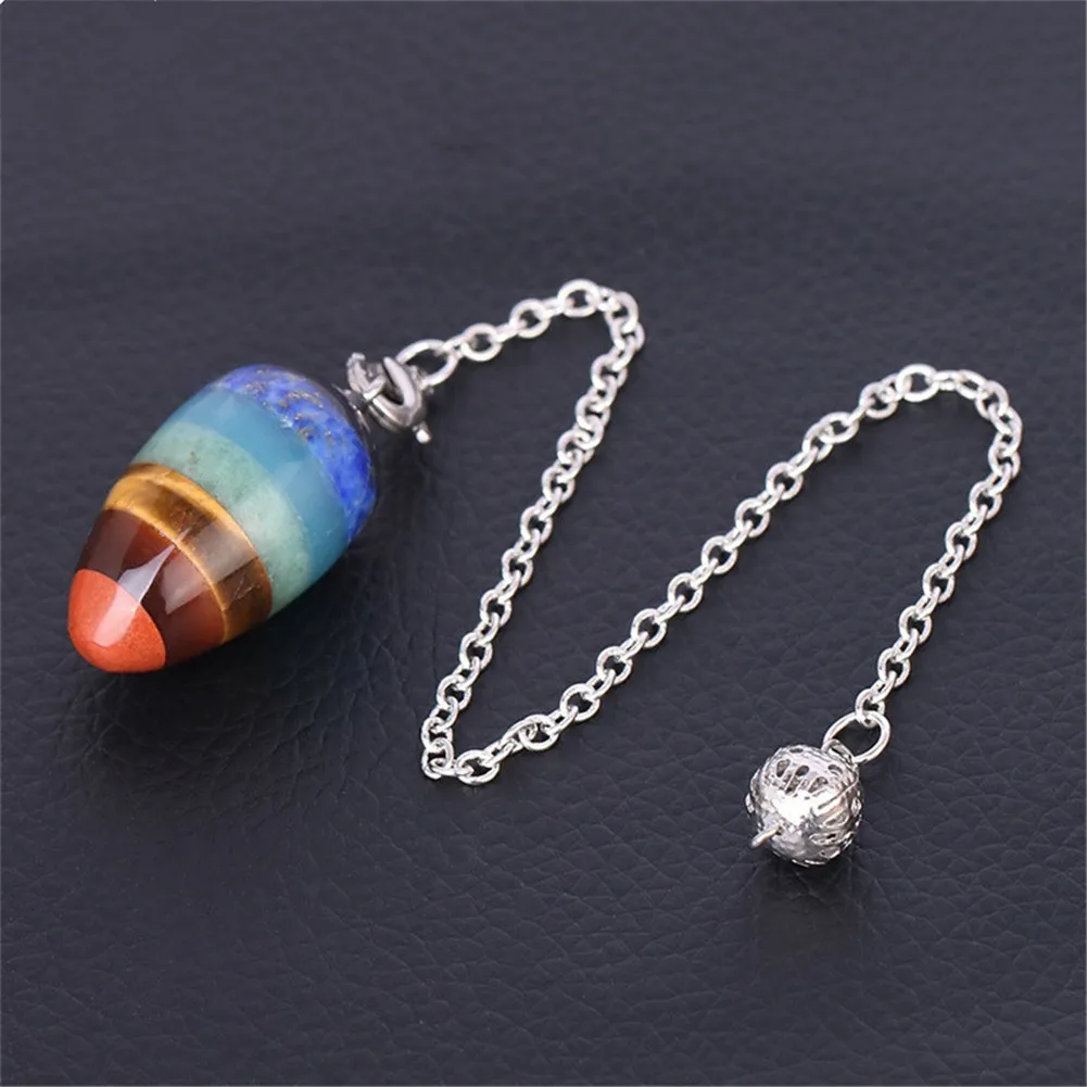 

New Style Hot Selling 3pcs/Lot Seven Chakra Natural Crystal Fashion Small Gyro Oval Pendant Rainbow Color Jewelry Pendulum