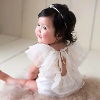 

Cute Newborn Baby Girl Clothes Ruffle Lace Romper Sleeveless Ruffle Backless Jumpsuit Pearl Outfit Sunsuit 0-18M
