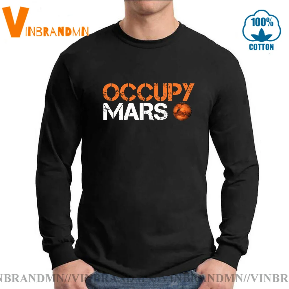 Occupa Mars T Shirt Programma Spaziale T-Shirt A Maniche Lunghe T-Shirt Divertente Elon Muschio T Shirt Per Uomo Immigrare To Mars Tshirt