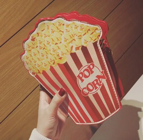Mulher Estilo criativo hamblurguer Sorvete sacos de ombro Cadeias PU sacos Do Queque Bonito Pipoca Frita hambunguer 3D Sacos Do M - Цвет: Popcorn