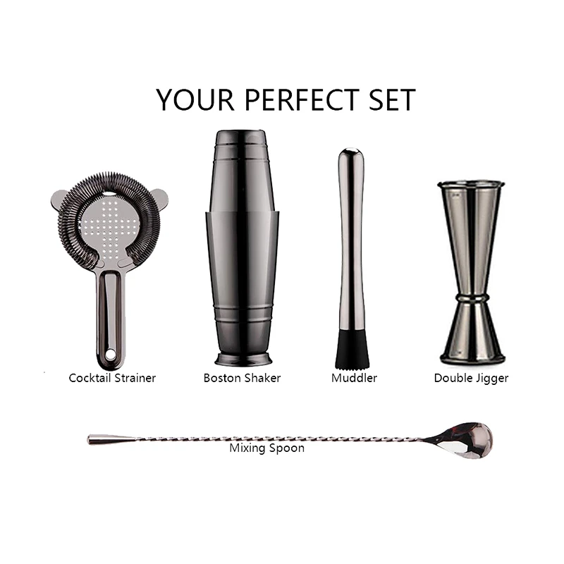 

Cocktail Shaker Bar Set: 2 Weighted Boston Shakers,Cocktail Strainer Set,Jigger,Muddler and Spoon