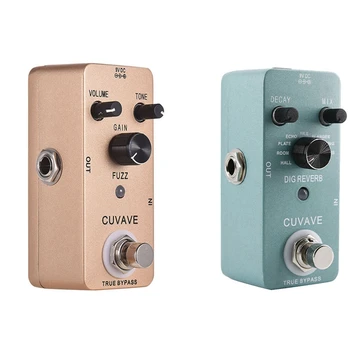 

CUVAVE 2 Pcs Vintage Fuzz Guitar Effect Pedal Zinc Alloy Shell True Bypass Parts, Gold & Blue