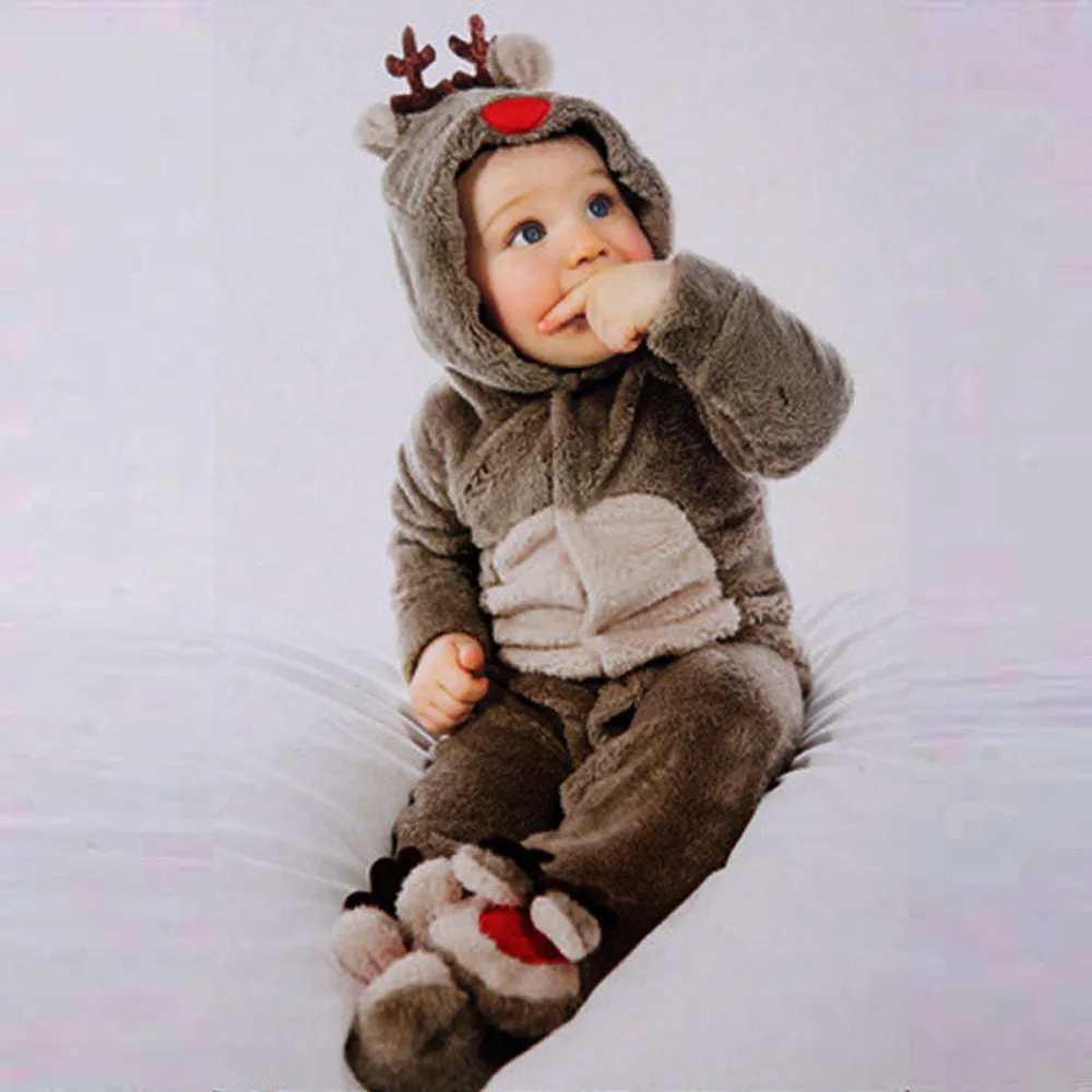 Комбинезон для новорожденных; пижамы для мальчиков и девочек; одежда с капюшоном; Одежда для новорожденных; комбинезон с оленем для мальчиков и девочек; зимняя теплая верхняя одежда