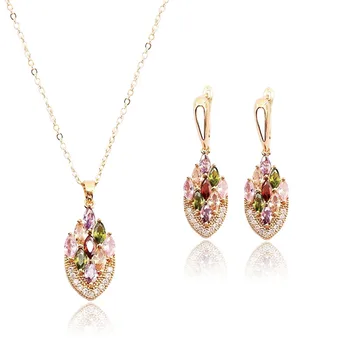 

MxGxFam Multicolor Zircon Fashion Jewelry set For Women Pendant Necklace and Earring Gold Color 18 k High Quality CZ AAA+