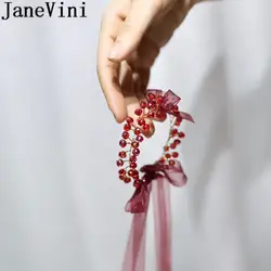 JaneVini винно-красные бусинки свадебный браслет для рук бордовые подружки невесты поясной браслет цветок невесты ручной работы подружки