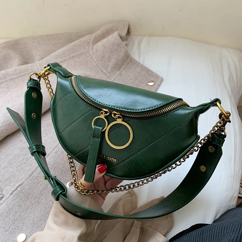 

Designer Chain Letter Chest Bag PU Leather Semicircular Women Handbags Casual Chain Shoulder Crossbody Bags Totes Lady Handbag