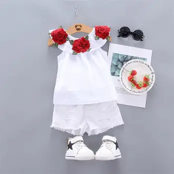 

2020 New Fashion Baby Girls 2PCS Clothes Set Summer Floral Tops Shorts Set Baby Children Sleeveless Clothes Outfit for Kids