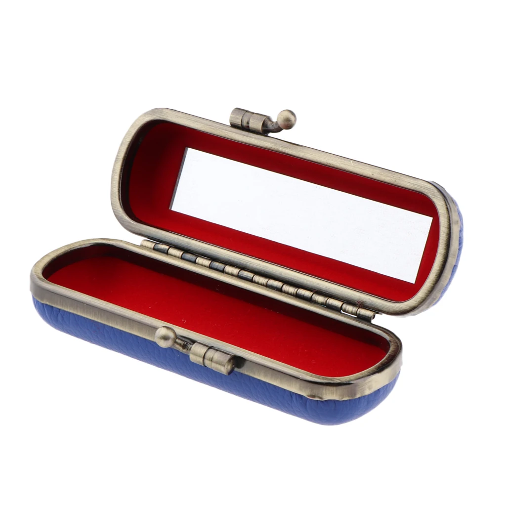 Кожаный чехол для помады блеск для губ ящик для хранения в путешествии органайзер и зеркало - Цвет: Blue