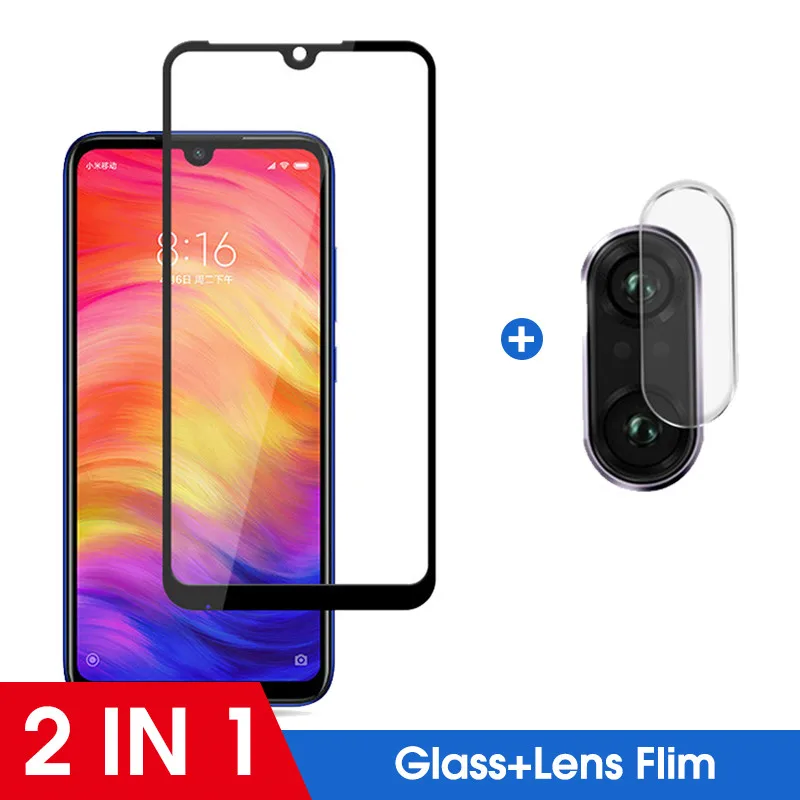 2-в-1 Камера Стекло на для Redmi Note 7 Pro закаленное стекло Экран Защитная крышка для Xiaomi Redmi 7A 7 Стекло пленка на для Redmi 7A 7 Note 7 Стекло на для сяоми ксиоми редми 7A 7 ноут 7 про Camera Glass Film - Color: 1