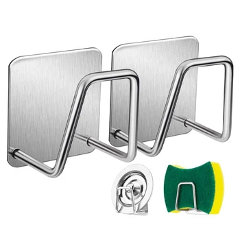

Kitchen Sink 304 Stainless Steel Sponges Holder Self Adhesive Toilet Bathroom Soap Holder Cleaning Sponge Rack Hooks Storages