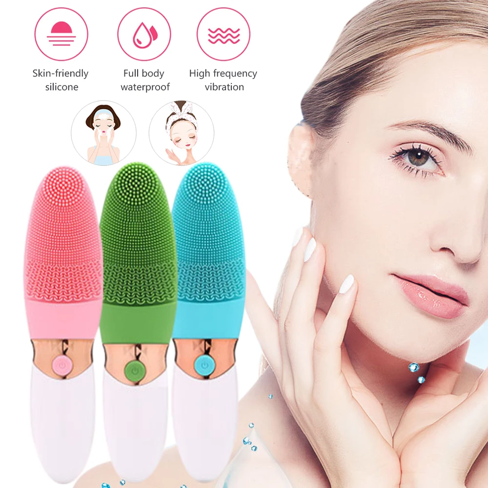 

Ultrasonic Electric Silicone Facial Cleansing Tool Battery Waterproof Vibration Face Washing Brush Face Pore Clean Face Scrubber