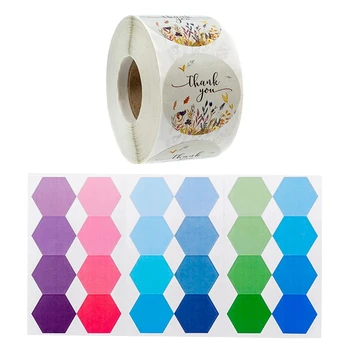 

1 Pcs Gradient Color Hexagon Sticky Notes Memo & 1 Roll 500 Pcs Autumn Floral Thank You Stickers - 1 Inch Circle Labels