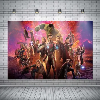 

Comics Superhero Avengers Captain Marvel Iron Man Backdrop for Photo Studio Boys 1st Birthday Party Photography Background