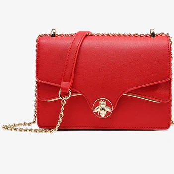 

small women bag little bee bag fashion gold chain high Quality Small flap Bag Brand Red Handbag Purse