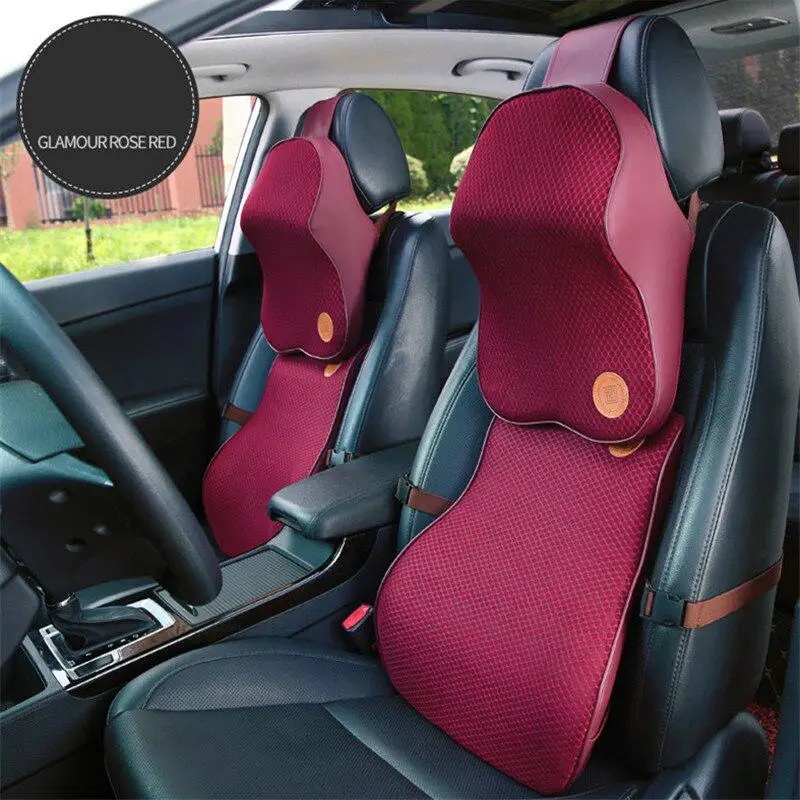 Car Lumbar Support Waist Cushion+ Neck Pillow 3D Memory Foam Four Seasons Headrest Back Support Car Styling