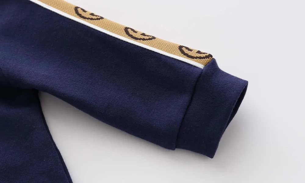 New spring autumn fashion brand style newborn baby clothes dark blue knitted cotton long-sleeved boy and girl romper 0-24 months