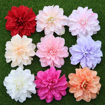 14cm Big Mexican Dahlia Crepe Artificial Flower Head Wedding Home Decoration Handmade DIY Wreath Craft Fake Flowers