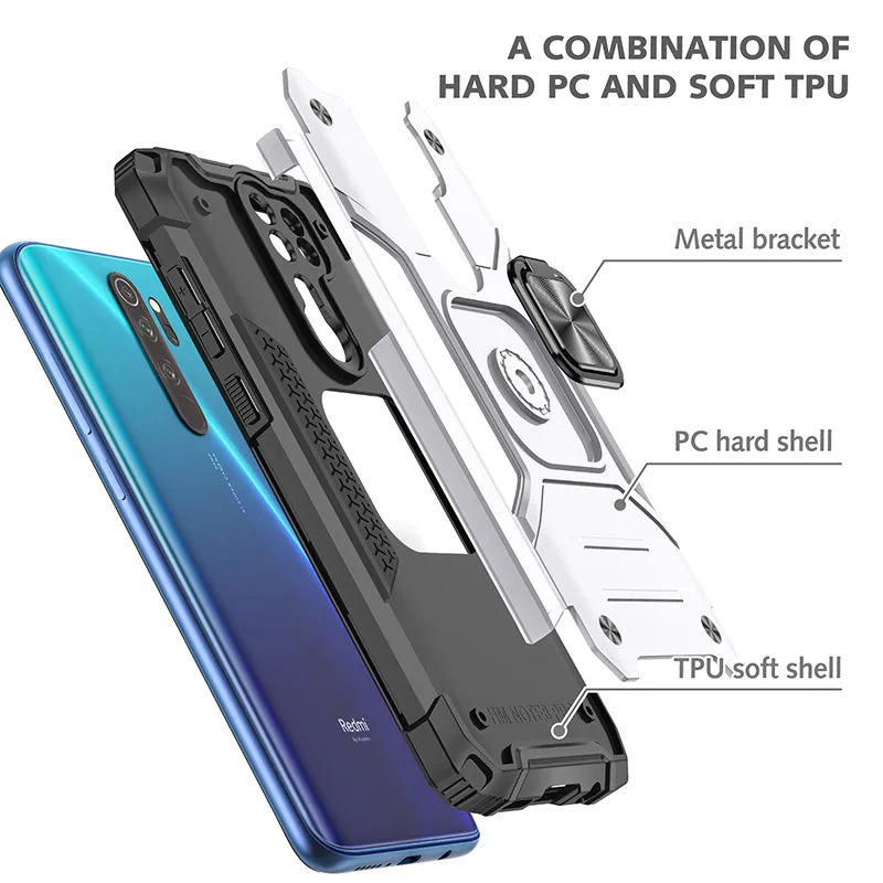 for Xiaomi Redmi Note 8 Pro Case Cover Armor Impact Shockproof Metal Holder Magnet Phone Case for on Xiaomi Redmi Note 8 Pro iphone pouch