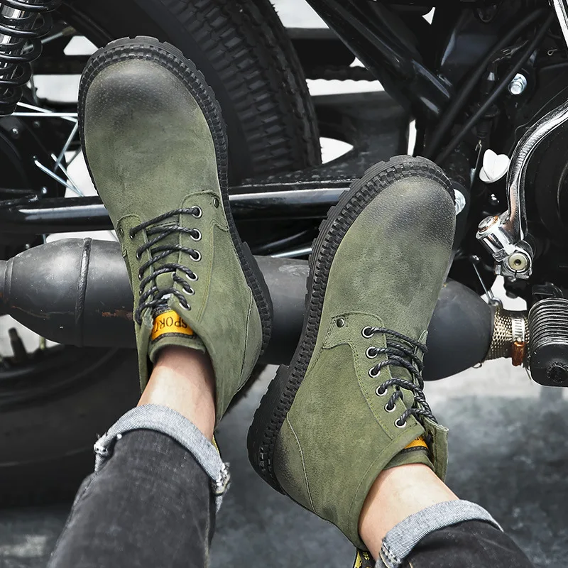 

2019 Autumn And Winter New Style Mid-top Men Genuine Leather Martin Boots Retro Trend Worker Boot plus Velvet Warm Teenager Shoe