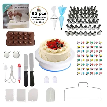 

95PCS Cake Decorating Tools Kit Icing Tips Turntable Pastry Bags Couplers Cream Nozzle Baking Tools Set for Cupcakes Cookies