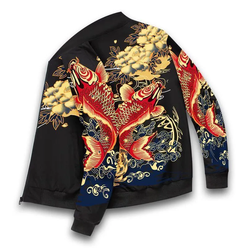 Tide brand men's jacket suit Chinese style 3D dragon print loose sportswear men's autumn casual trousers two-piece suit 5