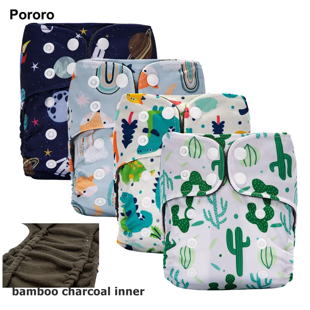Pororo newborn reusable baby diapers with bamboo charcoal fleece inner fabric 0-3 months ecological diaper double gusset | Мать и ребенок