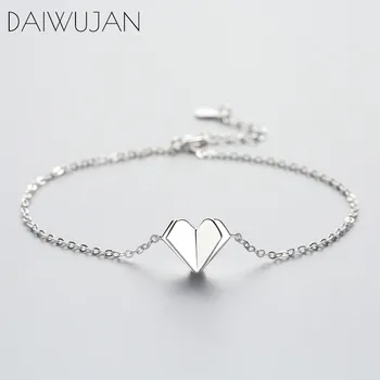 

DAIWUJAN Real 925 Sterling Silver Creative Stacked Heart Plane Romantic Bracelet For Women Wedding Party Fine Jewelry