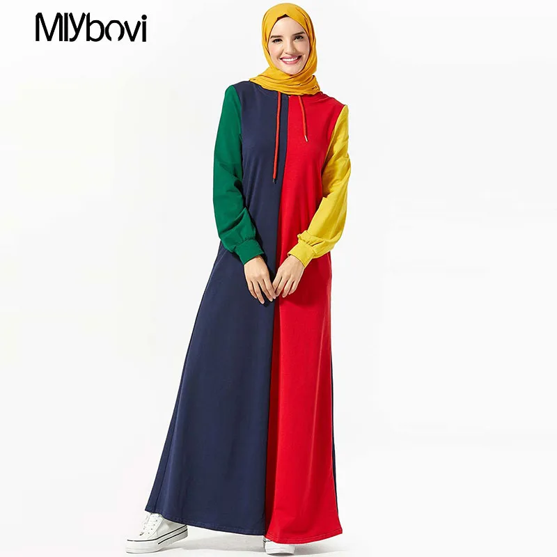 Дубай Abaya халат триколор Сращивание женский кафтан исламский хиджаб