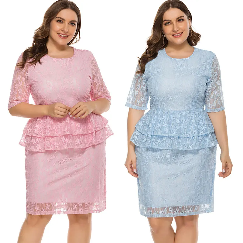 5XL размера плюс, Бандажное платье, женское облегающее платье-карандаш, весна, кружевное платье, половина рукава, молния, оборки, элегантное женское платье миди