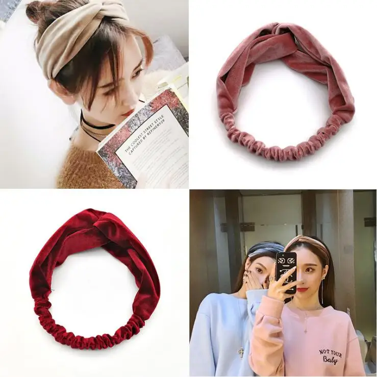

Retro Knot Cross Tie Solid Fashion Velvet Hair Band Headband Girls Bow Hoop Hair Accessories Twist Headband Headdress for Women